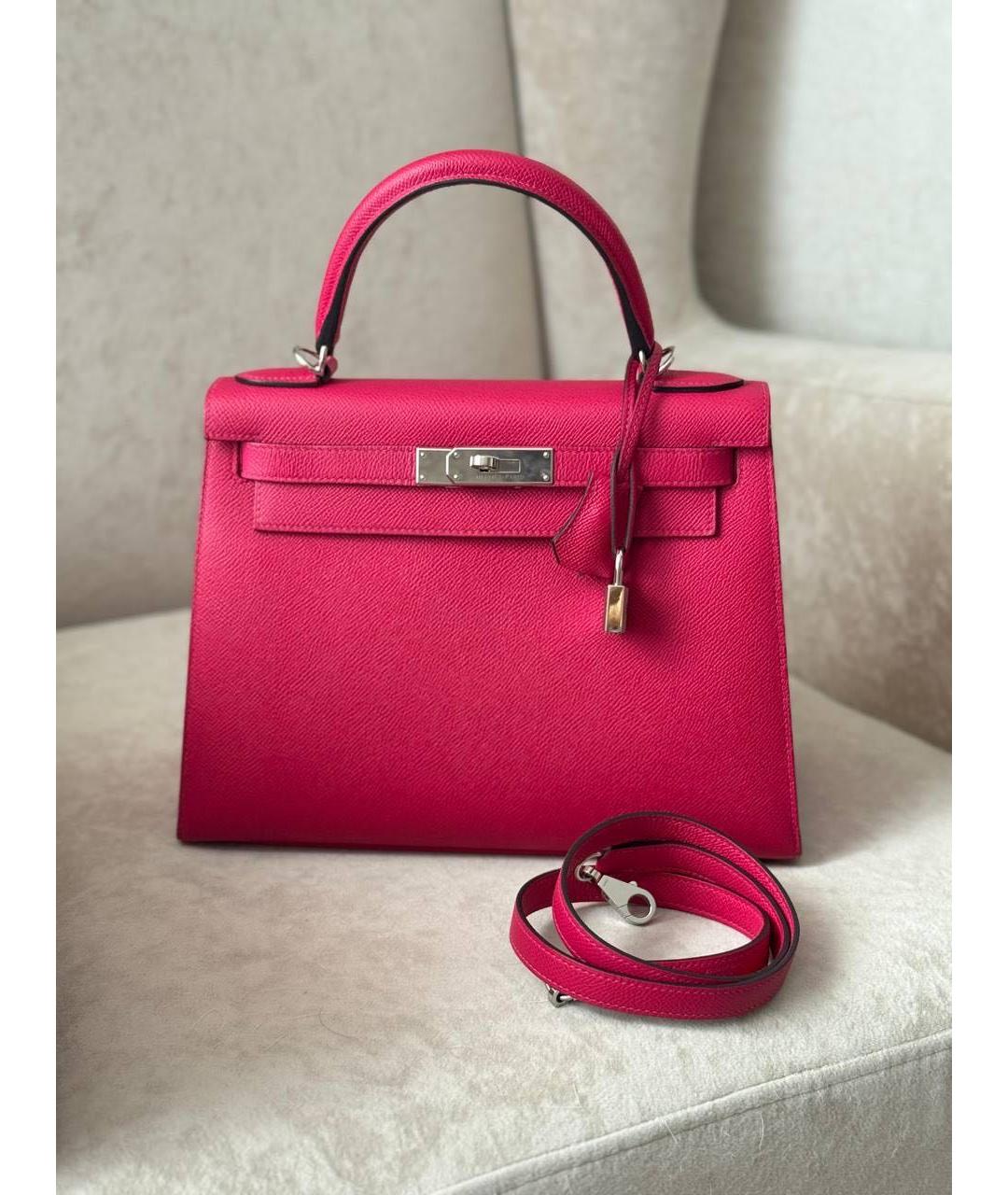 HERMES Розовая кожаная сумка с короткими ручками, фото 9