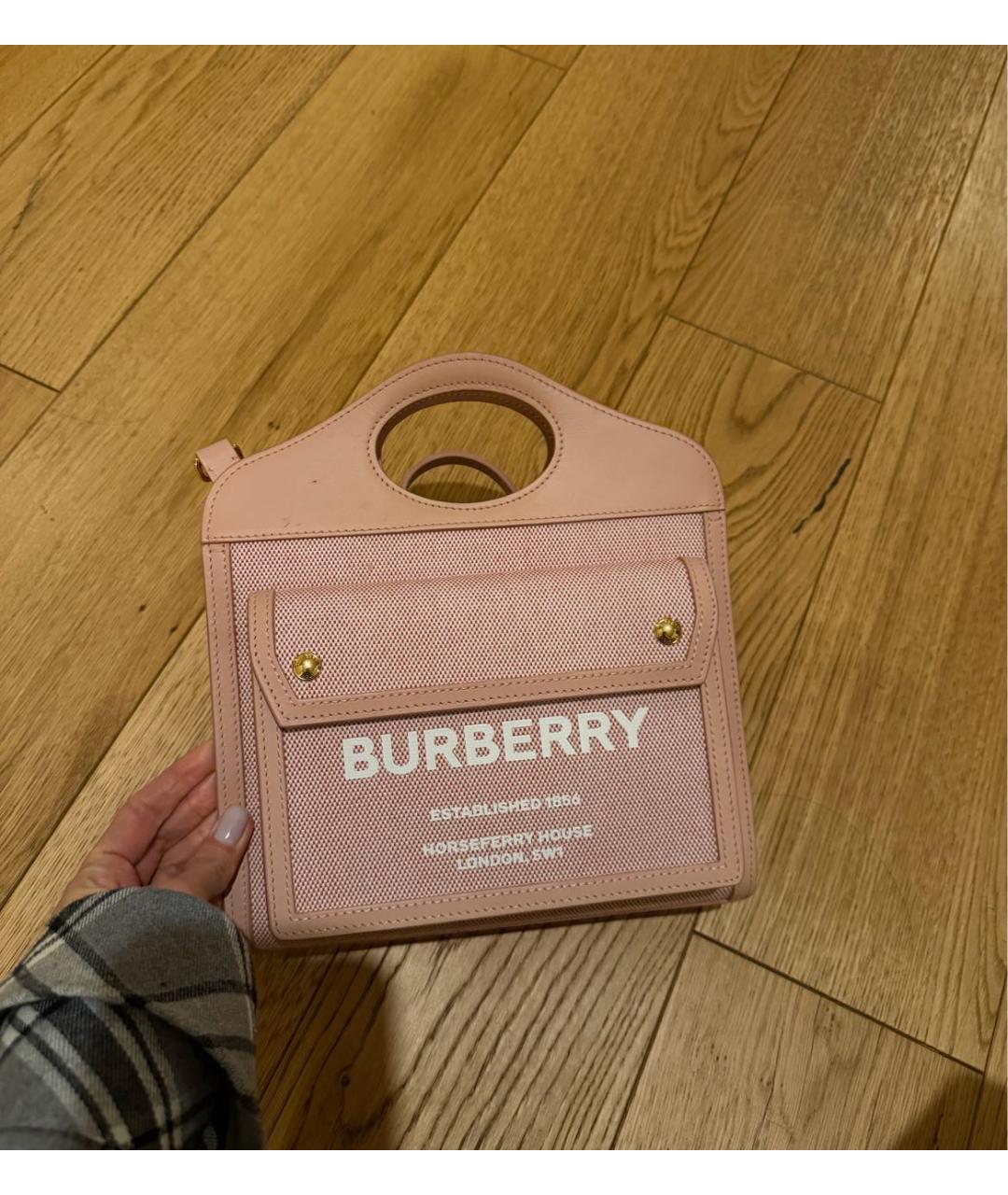 BURBERRY Розовая кожаная сумка с короткими ручками, фото 5