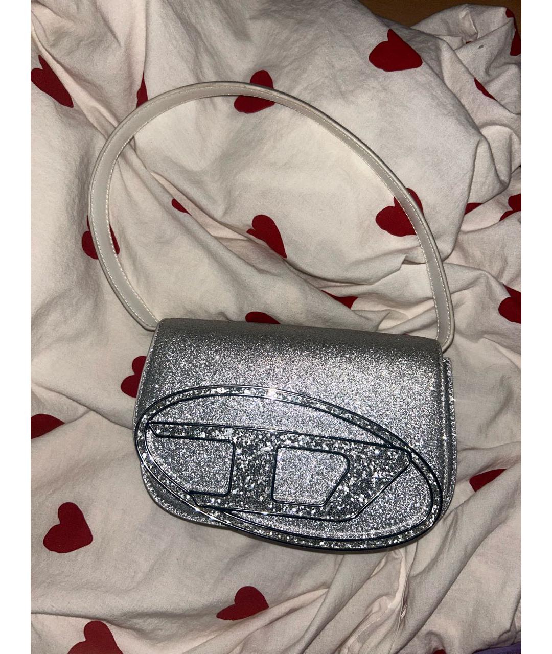 DIESEL Серебряная кожаная сумка с короткими ручками, фото 3