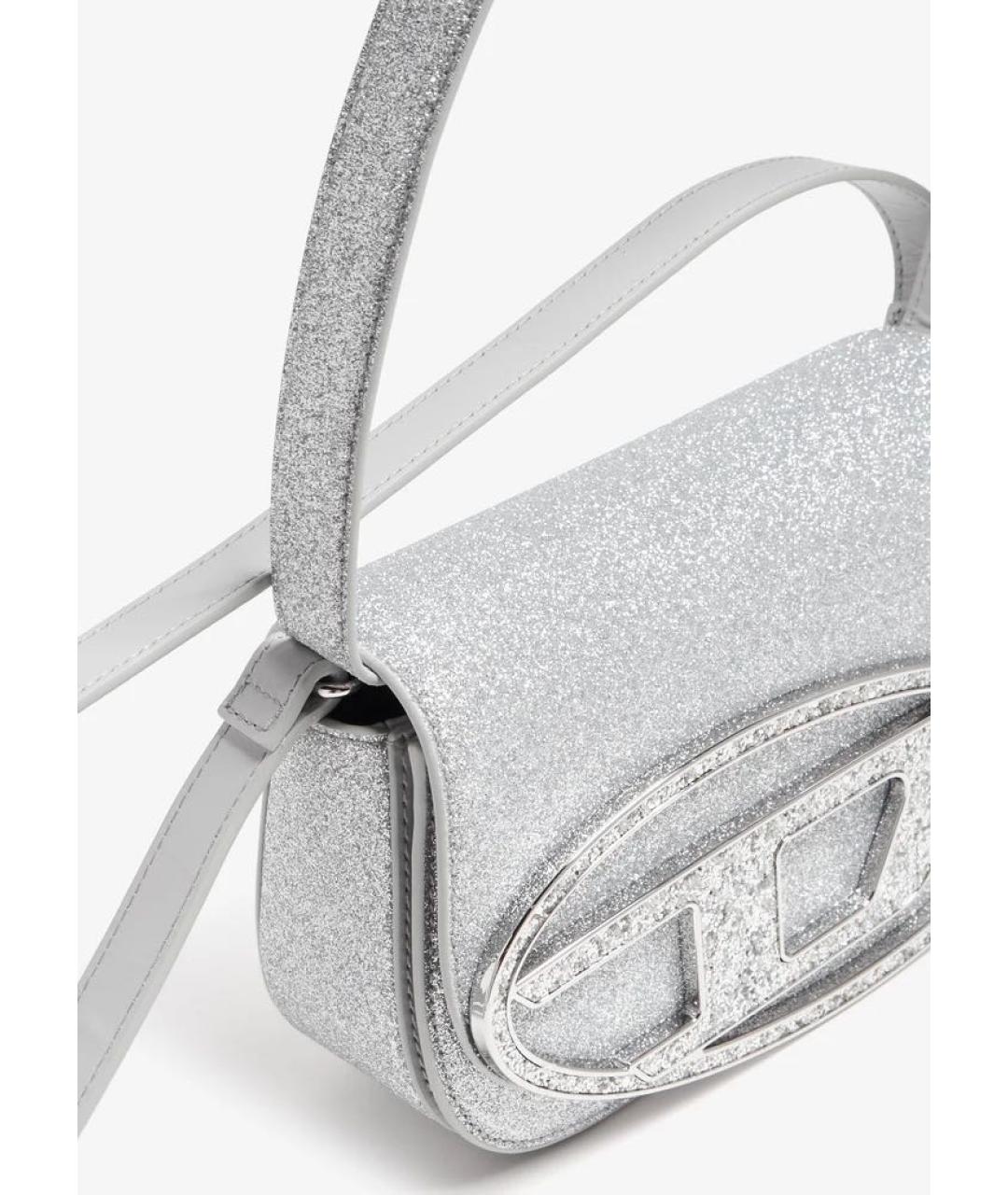 DIESEL Серебряная кожаная сумка с короткими ручками, фото 4