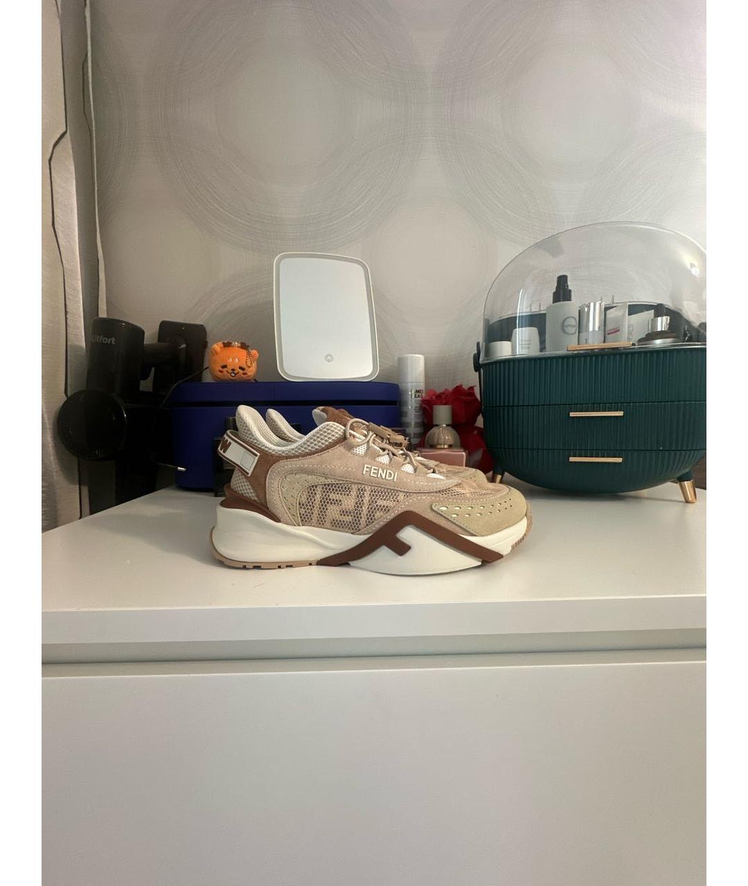 FENDI Бежевые текстильные кроссовки, фото 5