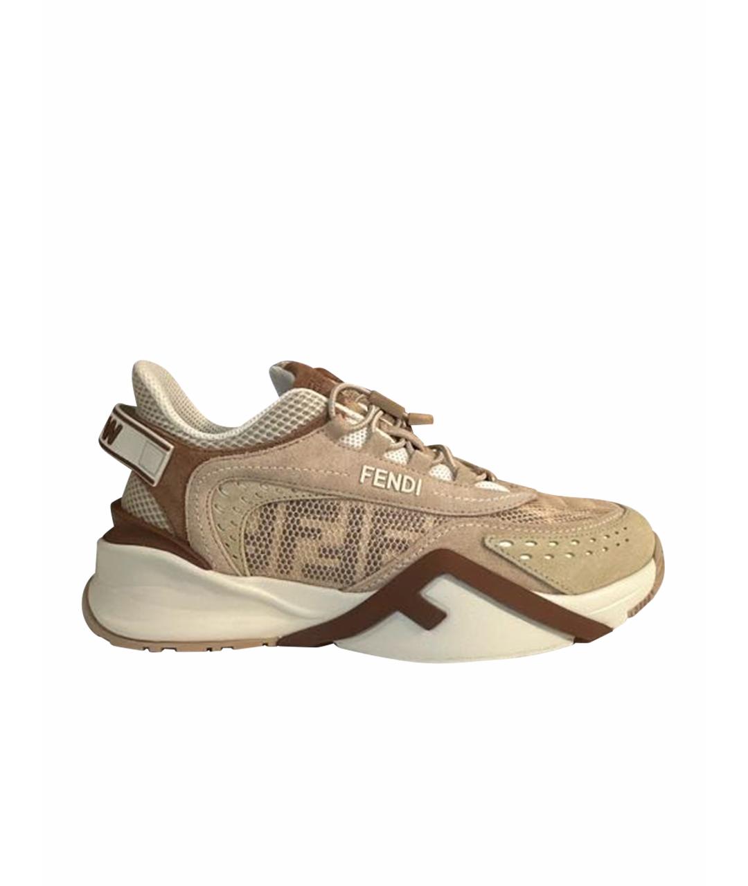 FENDI Бежевые текстильные кроссовки, фото 1