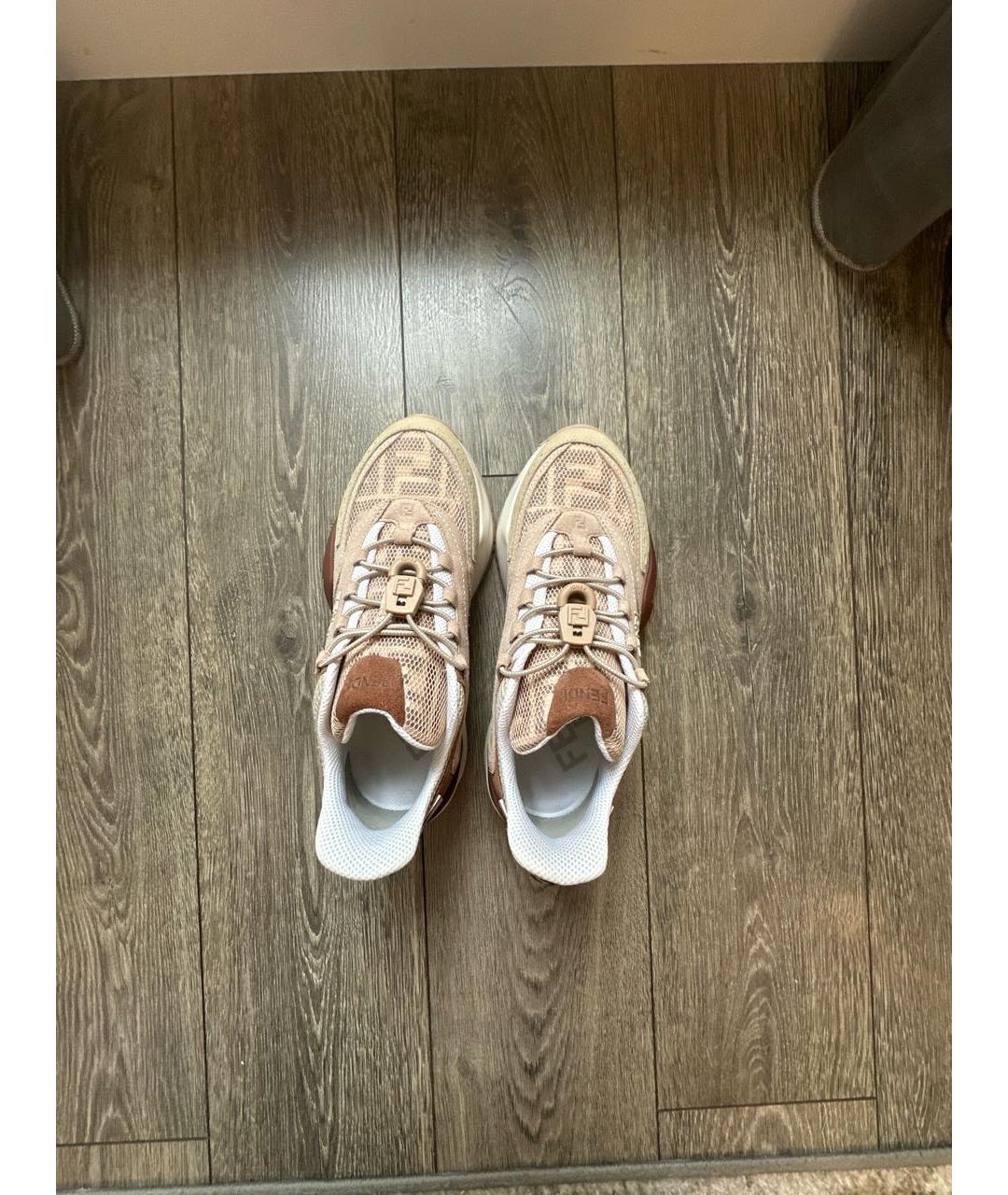 FENDI Бежевые текстильные кроссовки, фото 3