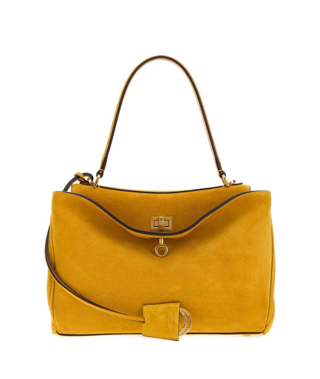 BALENCIAGA Желтая замшевая сумка с короткими ручками, фото 1