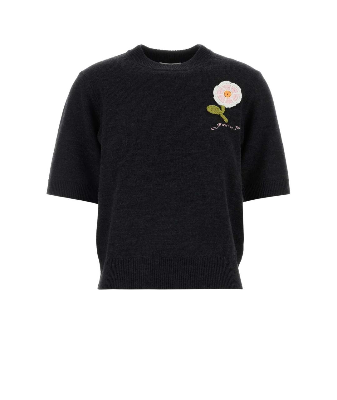 GANNI Черная шерстяная футболка, фото 1