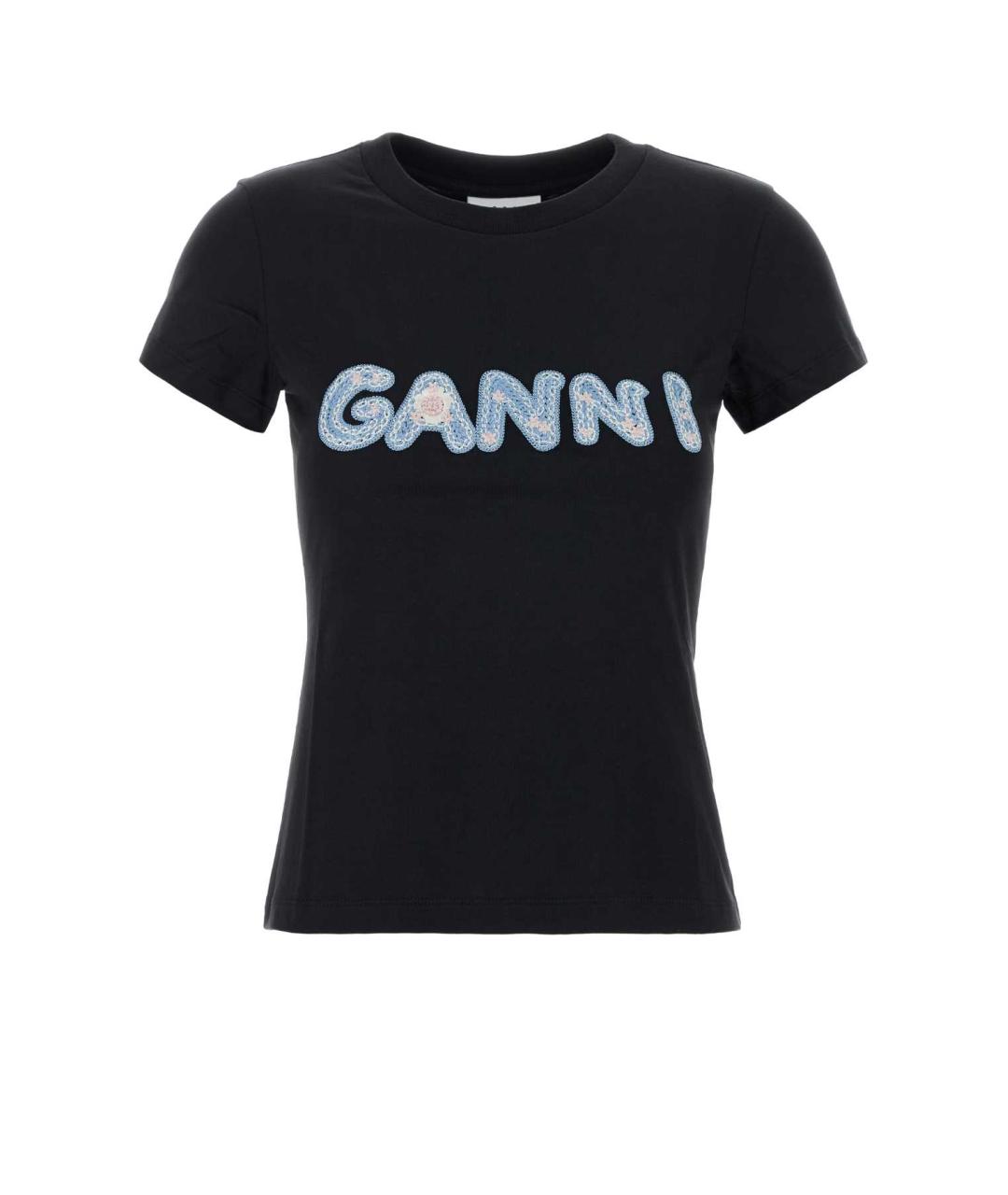 GANNI Черная хлопковая футболка, фото 1