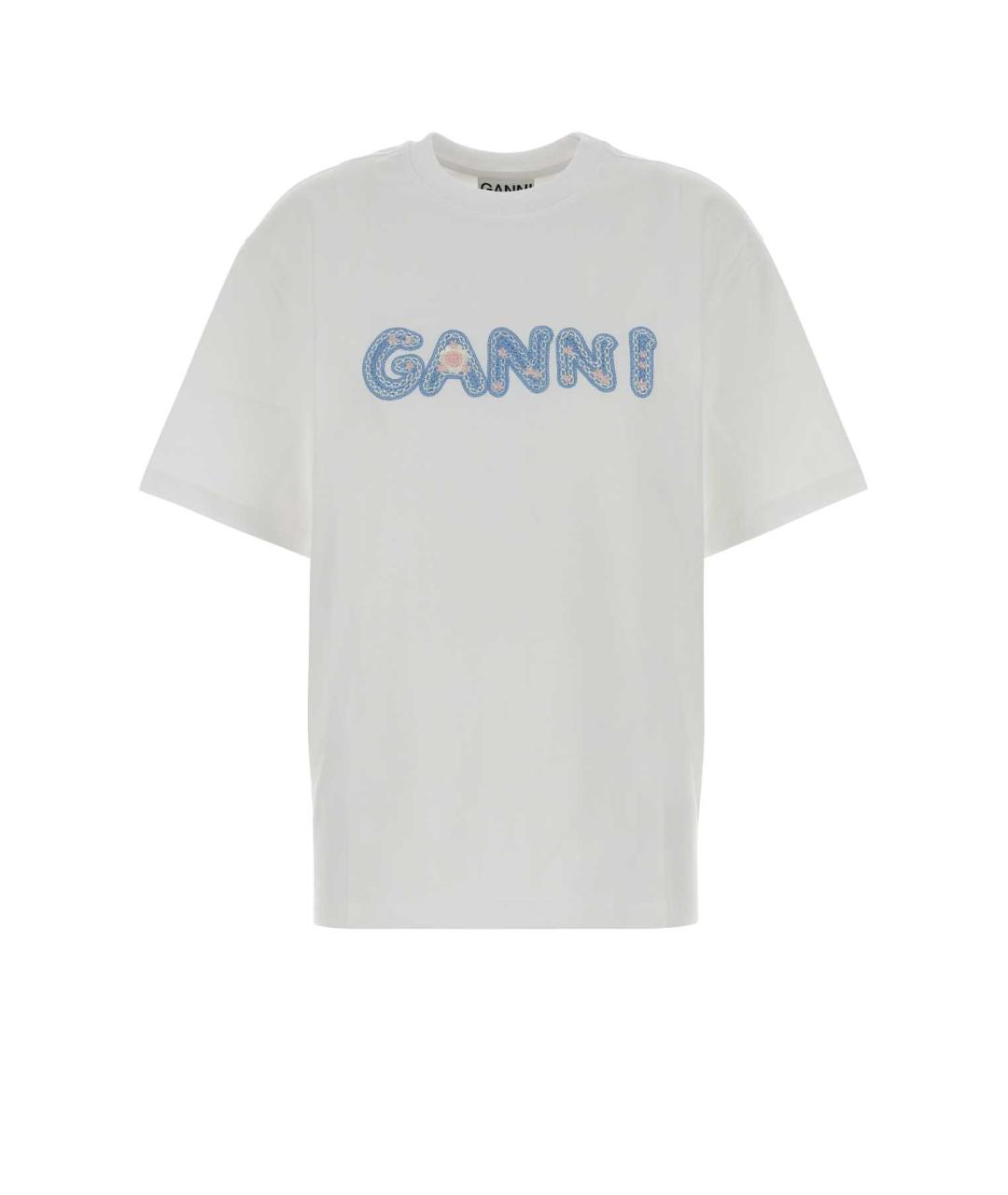 GANNI Белая хлопковая футболка, фото 1