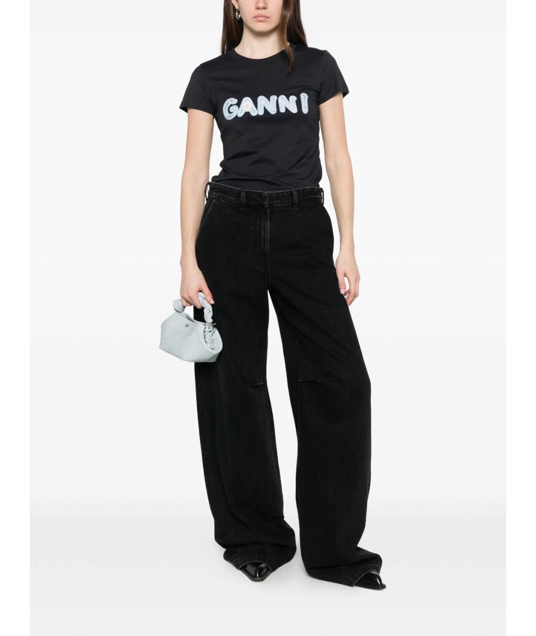 GANNI Черная хлопковая футболка, фото 2