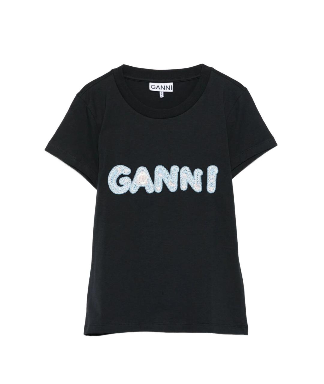 GANNI Черная хлопковая футболка, фото 1