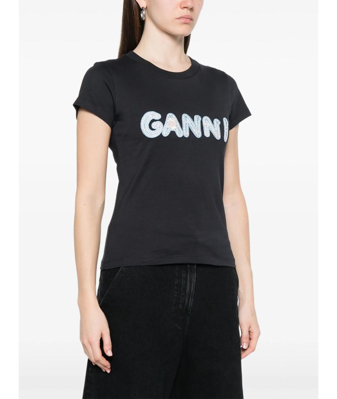 GANNI Черная хлопковая футболка, фото 4