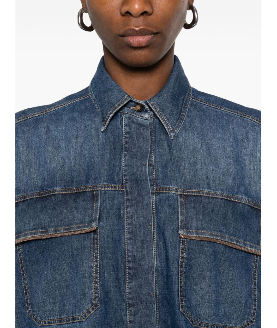 BRUNELLO CUCINELLI Синяя хлопковая рубашка, фото 2