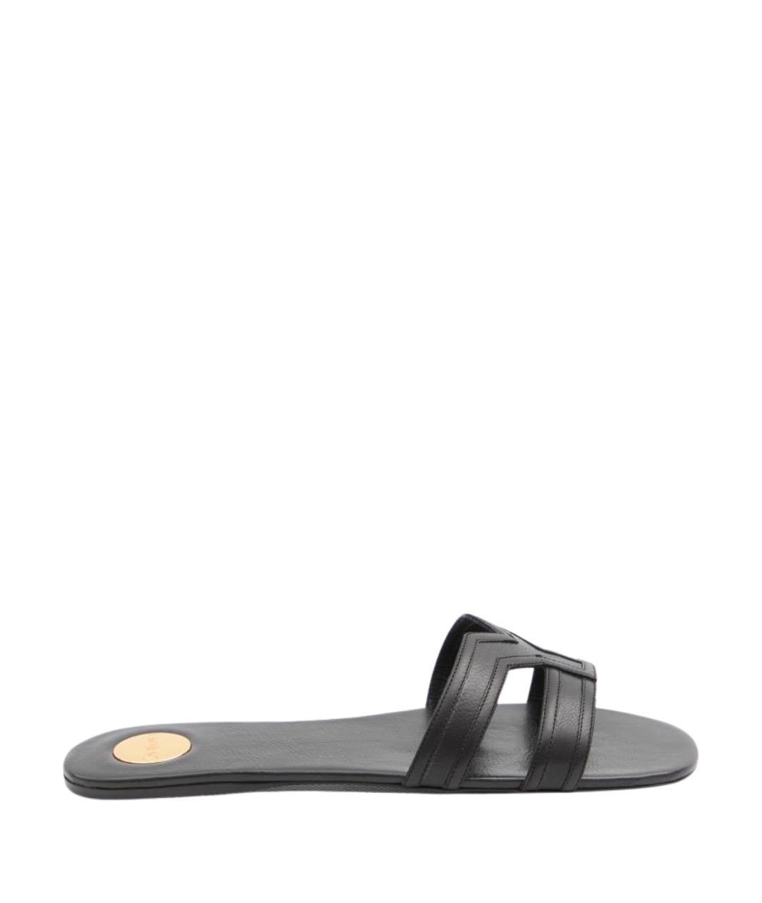 SAINT LAURENT Черные кожаные шлепанцы, фото 1