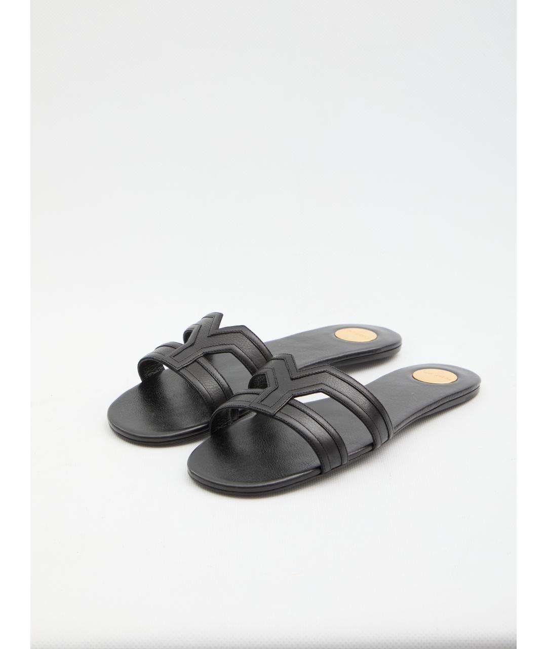SAINT LAURENT Черные кожаные шлепанцы, фото 2