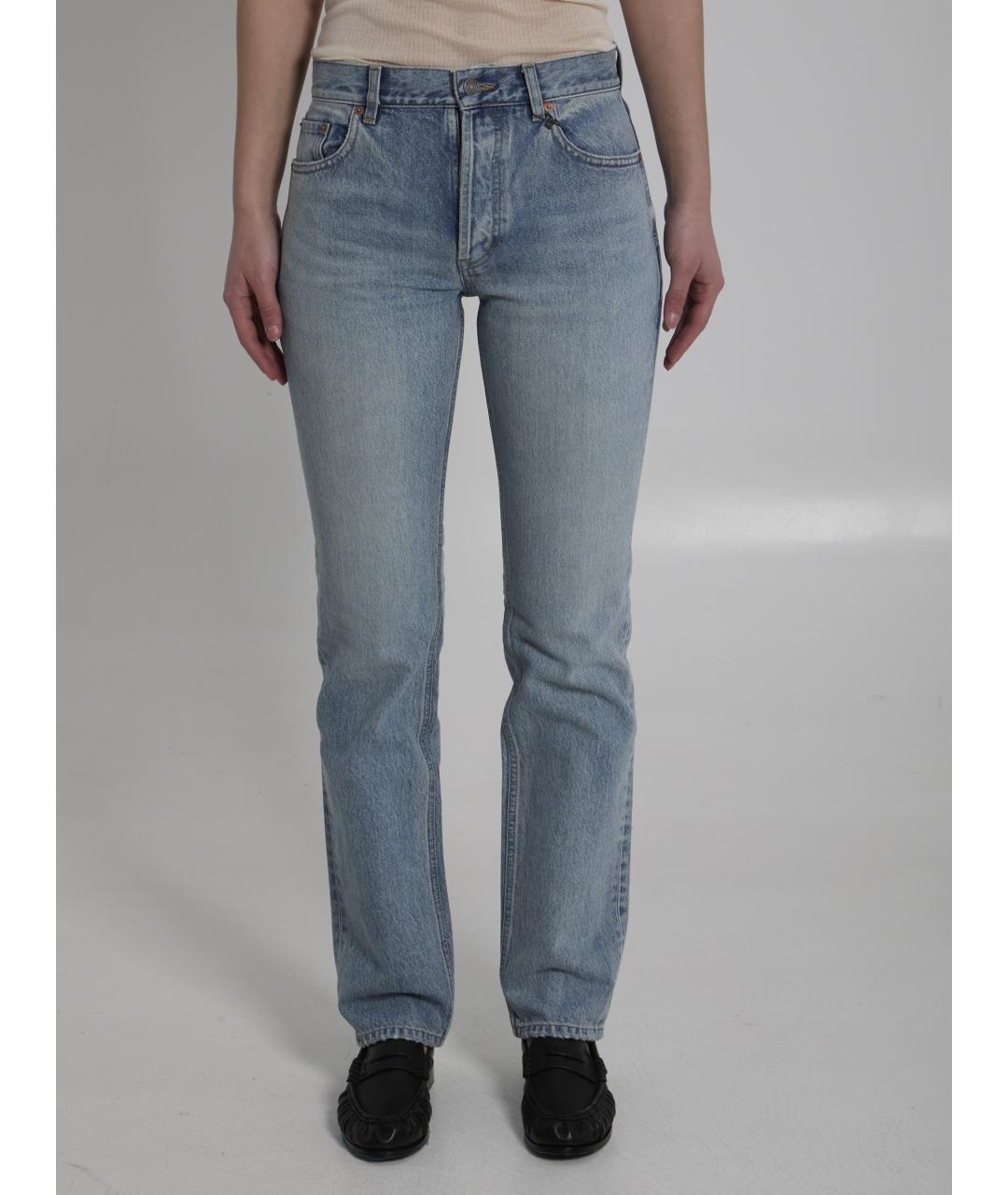 SAINT LAURENT Голубые хлопковые прямые джинсы, фото 4