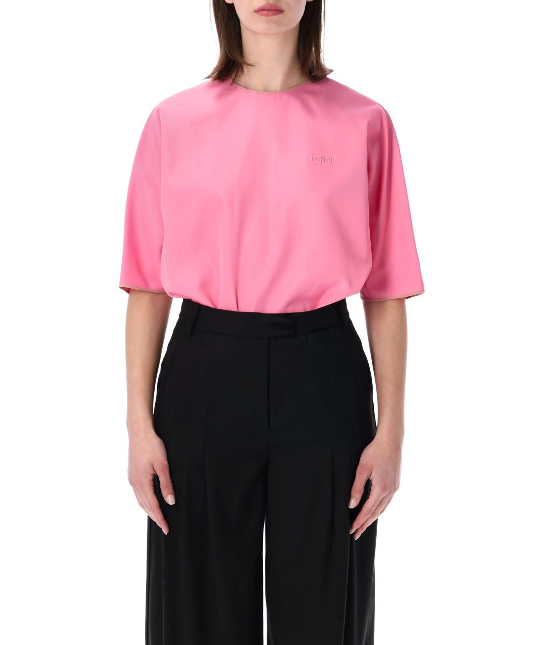 FENDI Розовая вискозная футболка, фото 2