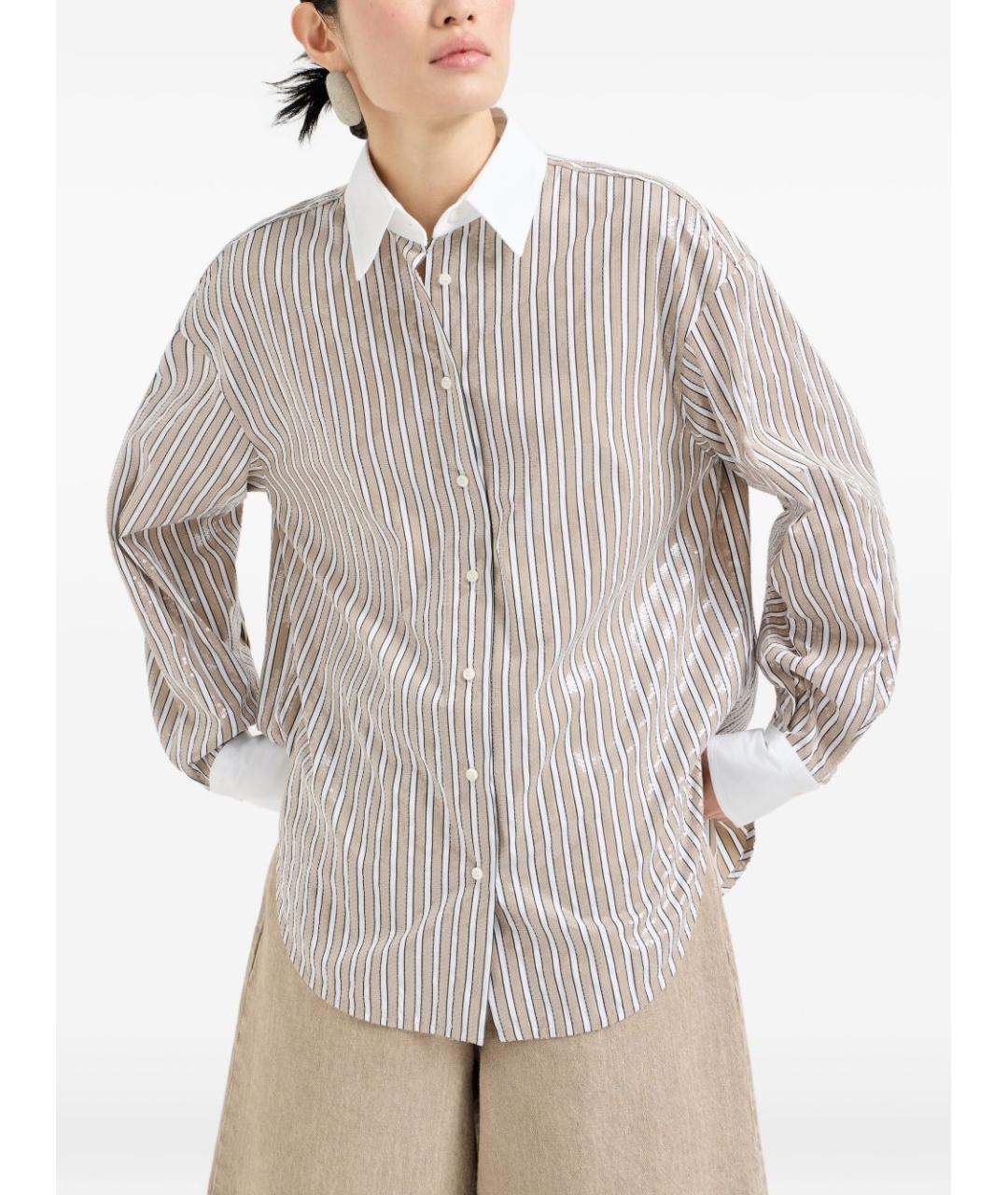 BRUNELLO CUCINELLI Бежевая хлопковая рубашка, фото 4