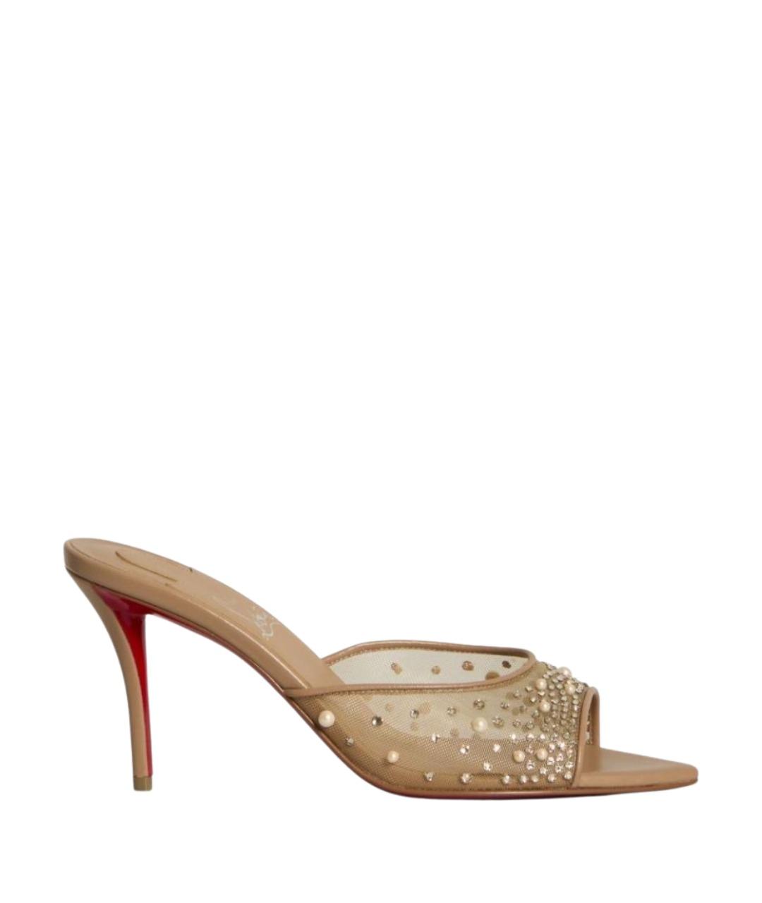 CHRISTIAN LOUBOUTIN Бежевые синтетические мюли, фото 1
