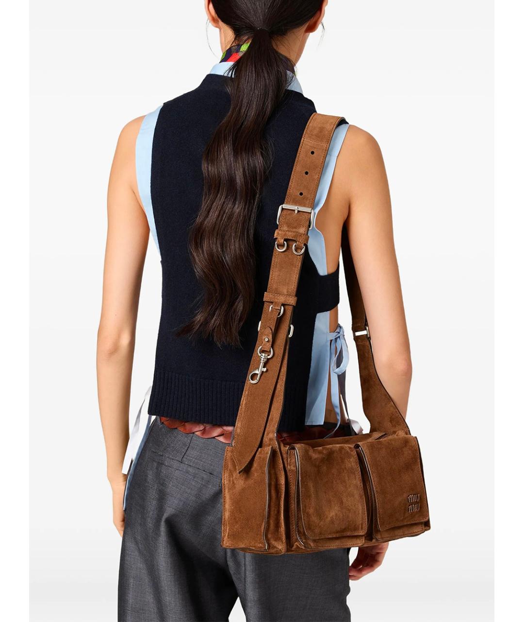 MIU MIU Коричневая замшевая сумка через плечо, фото 3