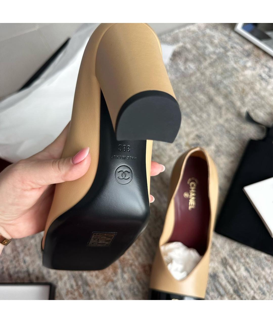 CHANEL Бежевые кожаные туфли, фото 5