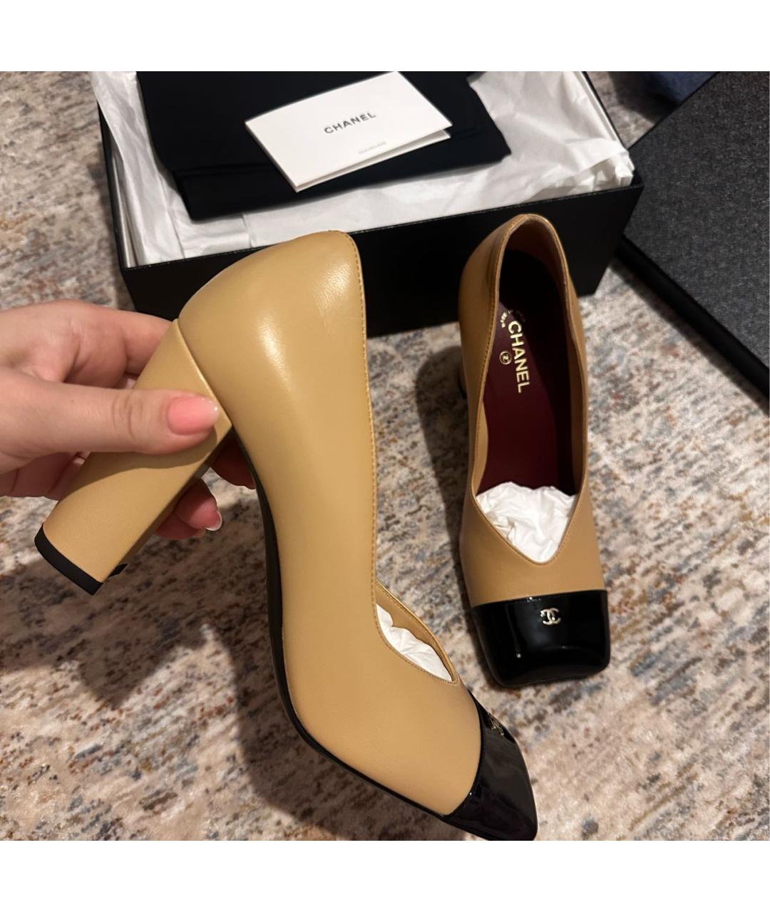 CHANEL Бежевые кожаные туфли, фото 7