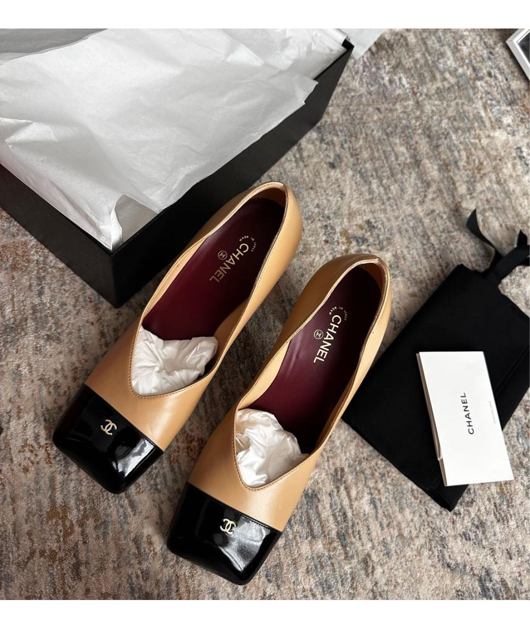 CHANEL Бежевые кожаные туфли, фото 6