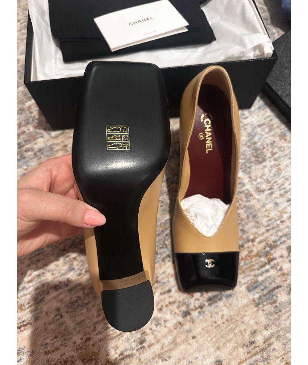 CHANEL Бежевые кожаные туфли, фото 3