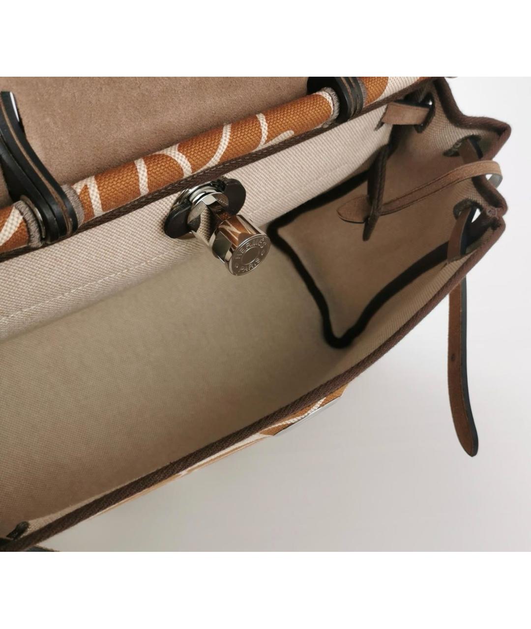 HERMES Бежевая тканевая сумка через плечо, фото 3