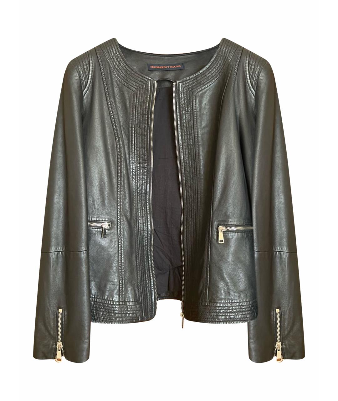 TRUSSARDI Черная кожаная куртка, фото 1
