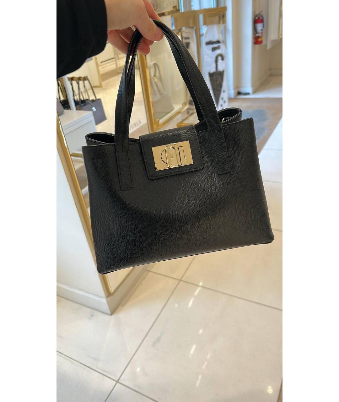 FURLA Черная кожаная сумка с короткими ручками, фото 5