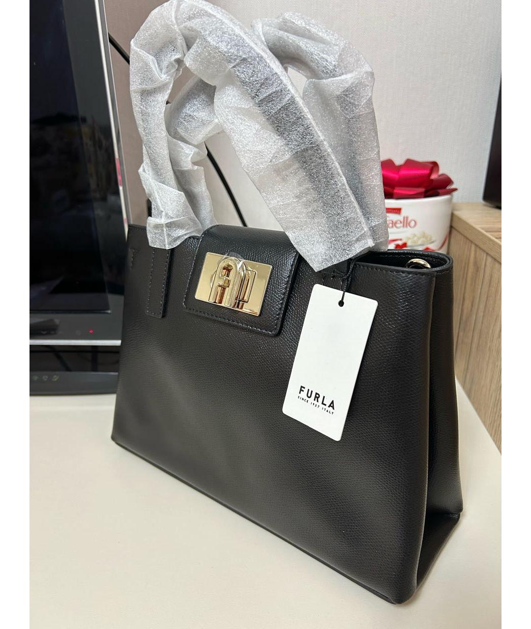 FURLA Черная кожаная сумка с короткими ручками, фото 7