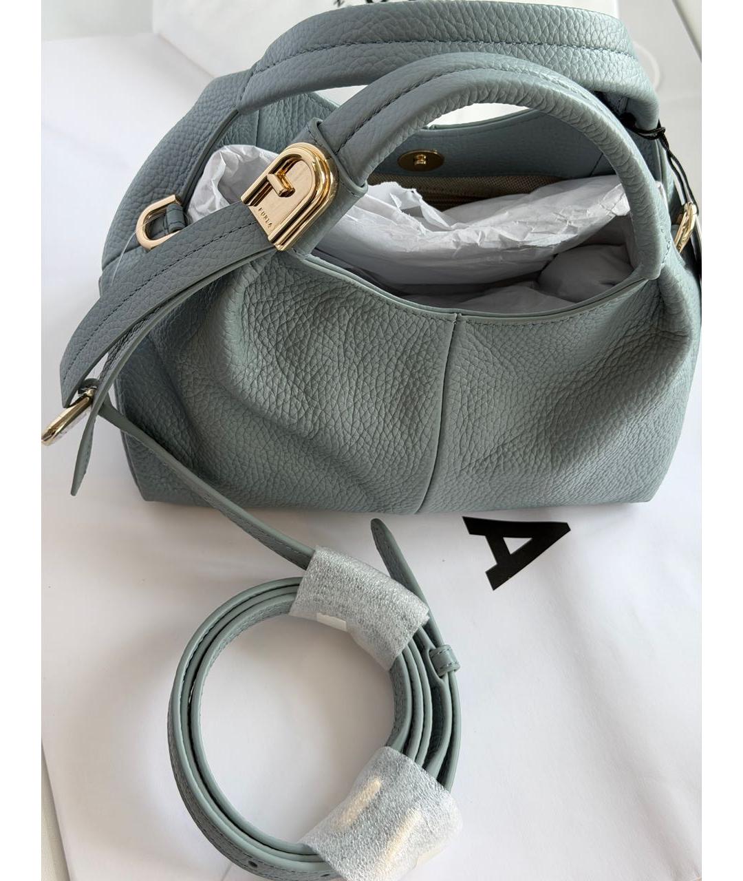 FURLA Голубая кожаная сумка с короткими ручками, фото 4