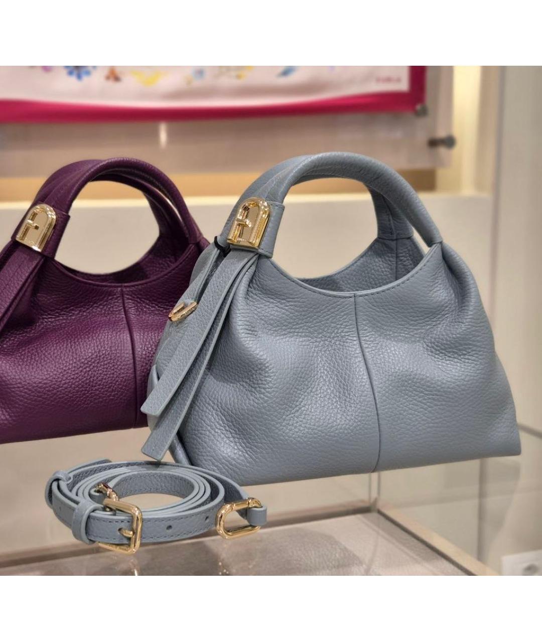 FURLA Голубая кожаная сумка с короткими ручками, фото 2