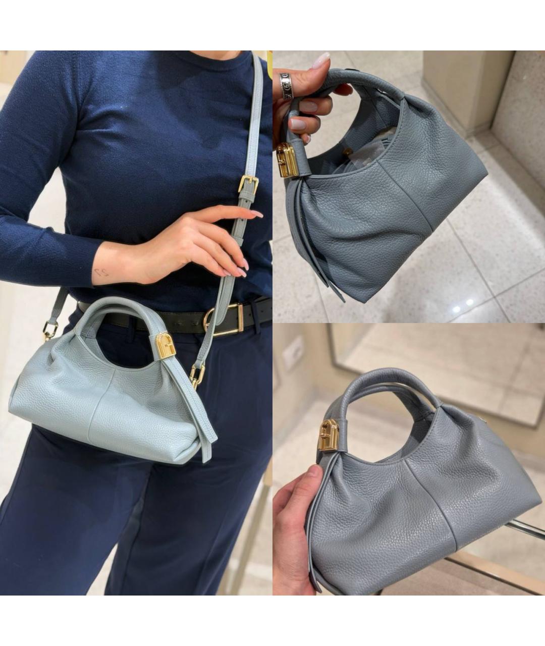 FURLA Голубая кожаная сумка с короткими ручками, фото 6