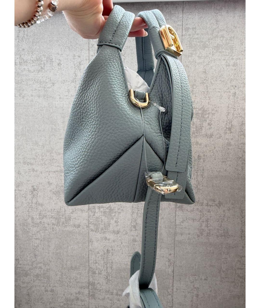 FURLA Голубая кожаная сумка с короткими ручками, фото 9