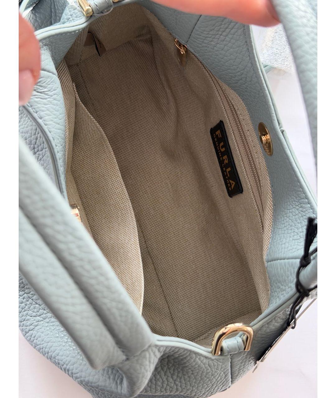 FURLA Голубая кожаная сумка с короткими ручками, фото 5