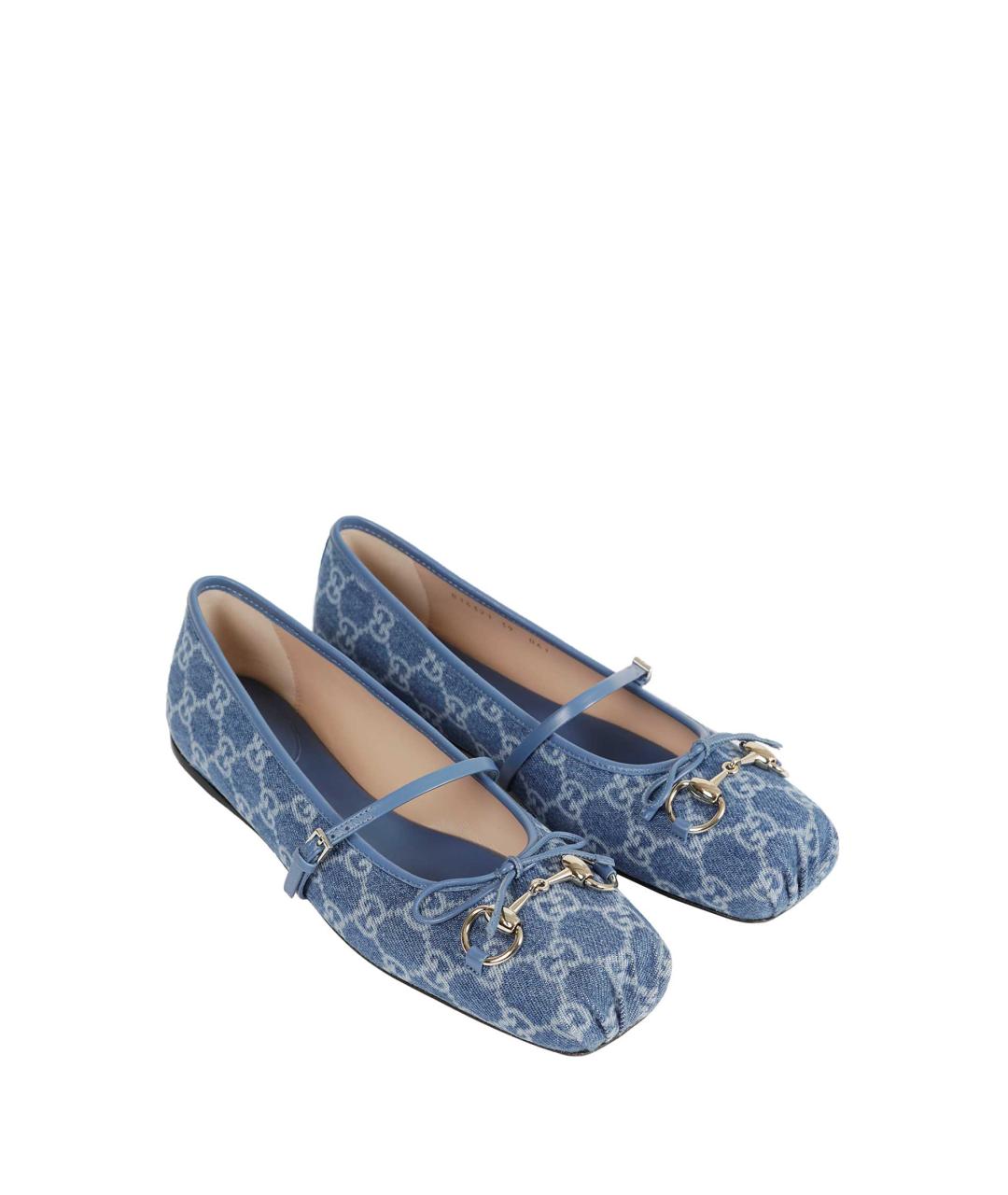 GUCCI Синие текстильные балетки, фото 4