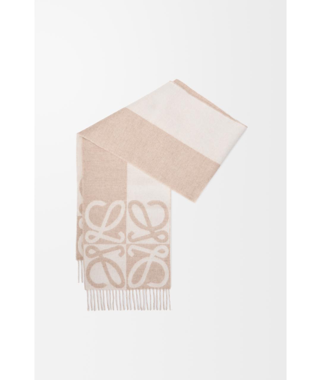 LOEWE Бежевый шерстяной шарф, фото 4