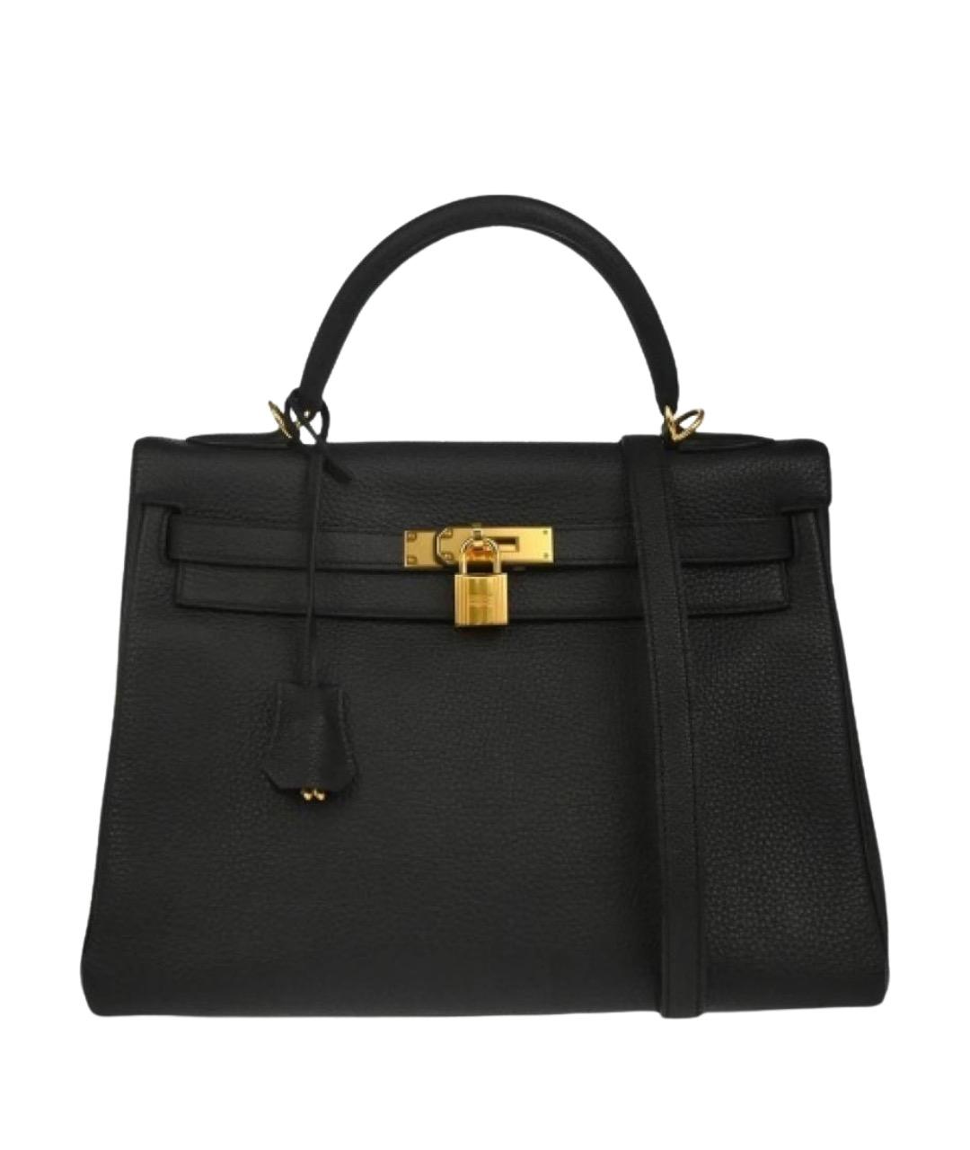 HERMES Черная кожаная сумка с короткими ручками, фото 1