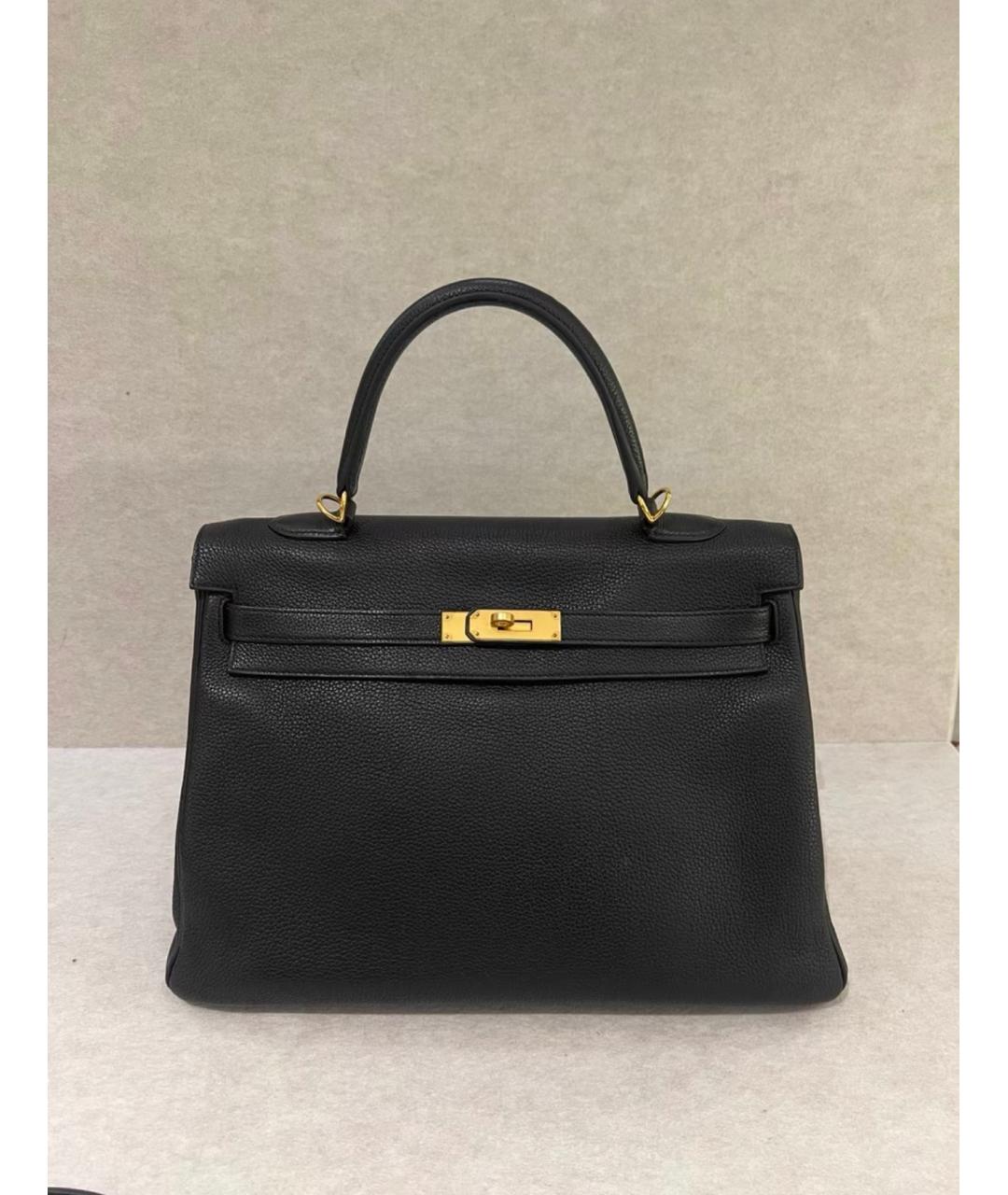 HERMES Черная кожаная сумка с короткими ручками, фото 3