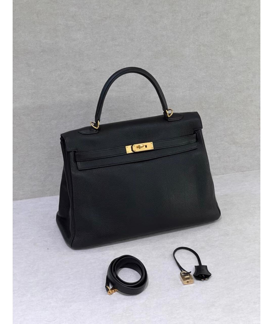 HERMES Черная кожаная сумка с короткими ручками, фото 2