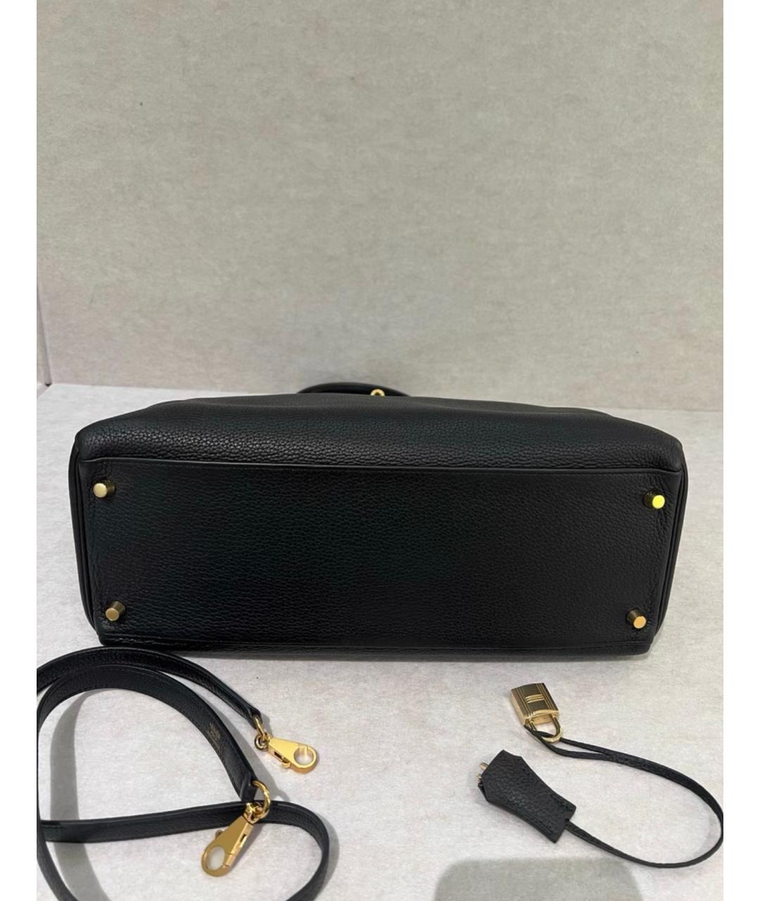 HERMES Черная кожаная сумка с короткими ручками, фото 7