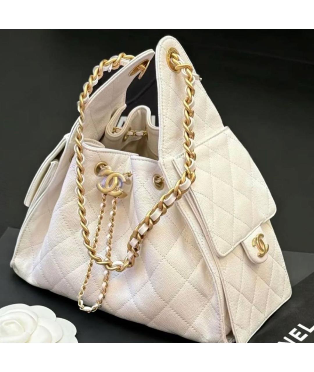 CHANEL Белая кожаная сумка тоут, фото 1