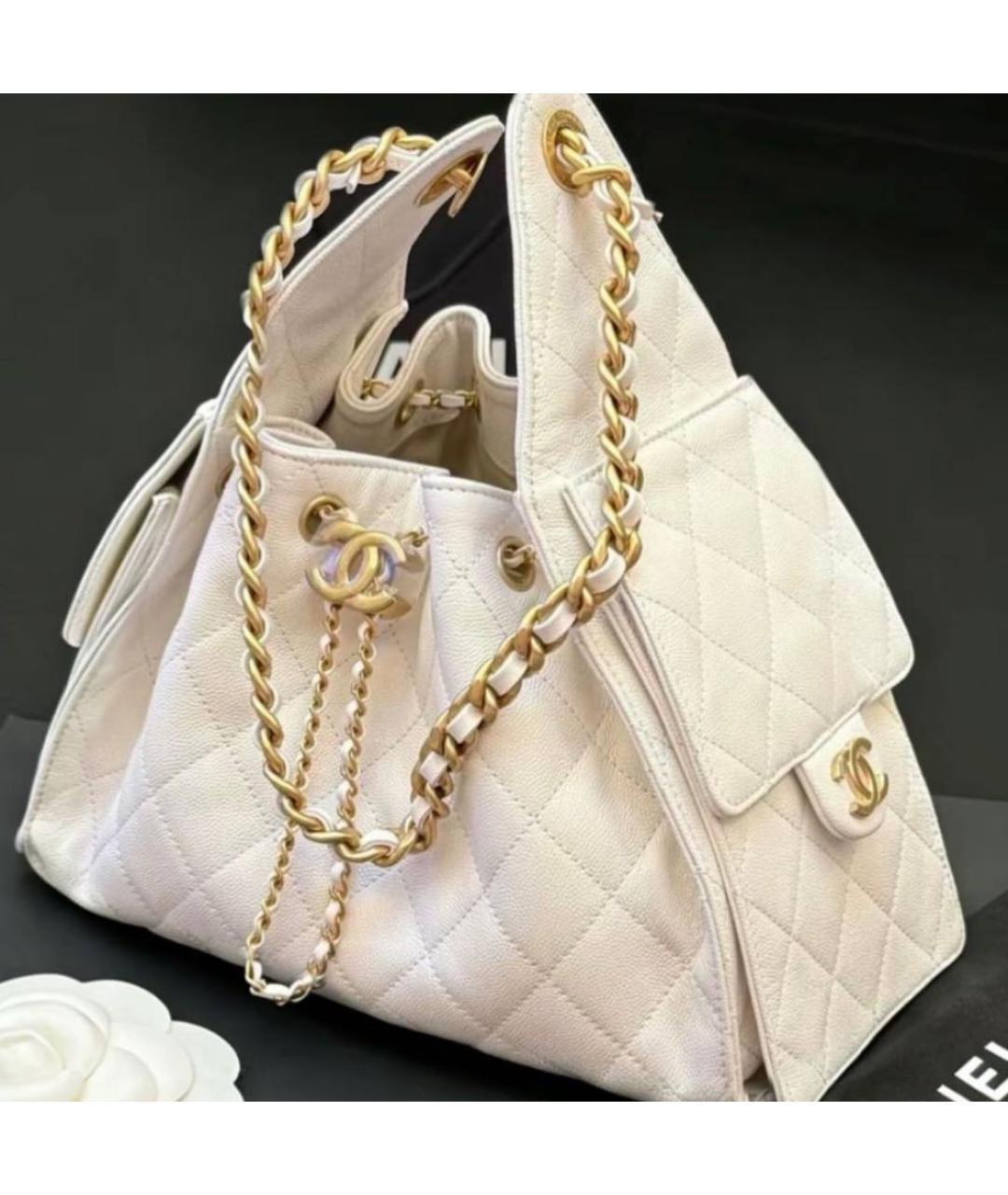CHANEL Белая кожаная сумка тоут, фото 2