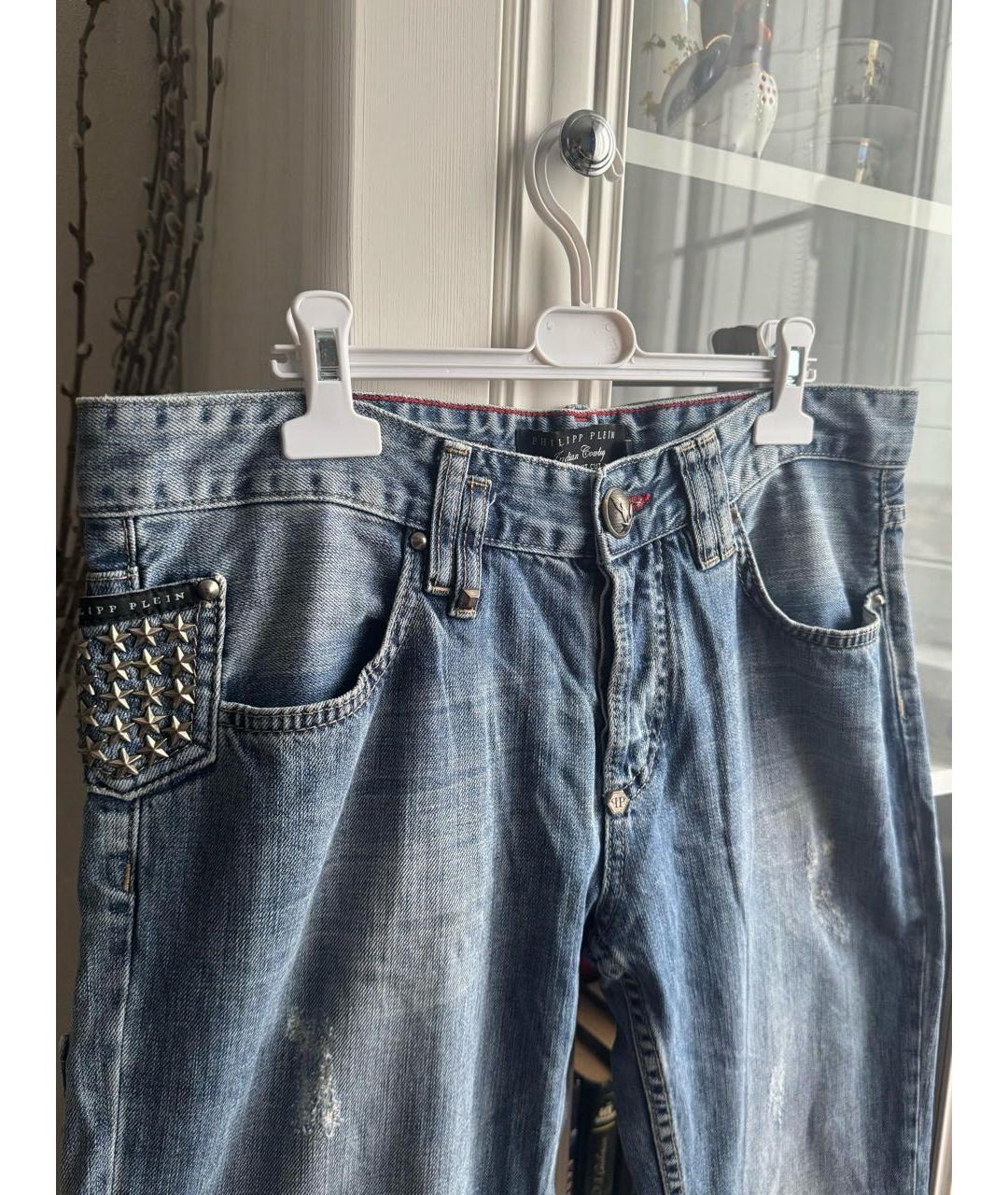 PHILIPP PLEIN Голубые хлопковые прямые джинсы, фото 3