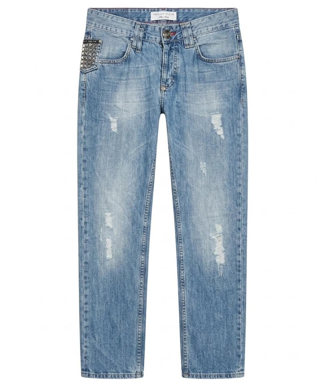 PHILIPP PLEIN Голубые хлопковые прямые джинсы, фото 1
