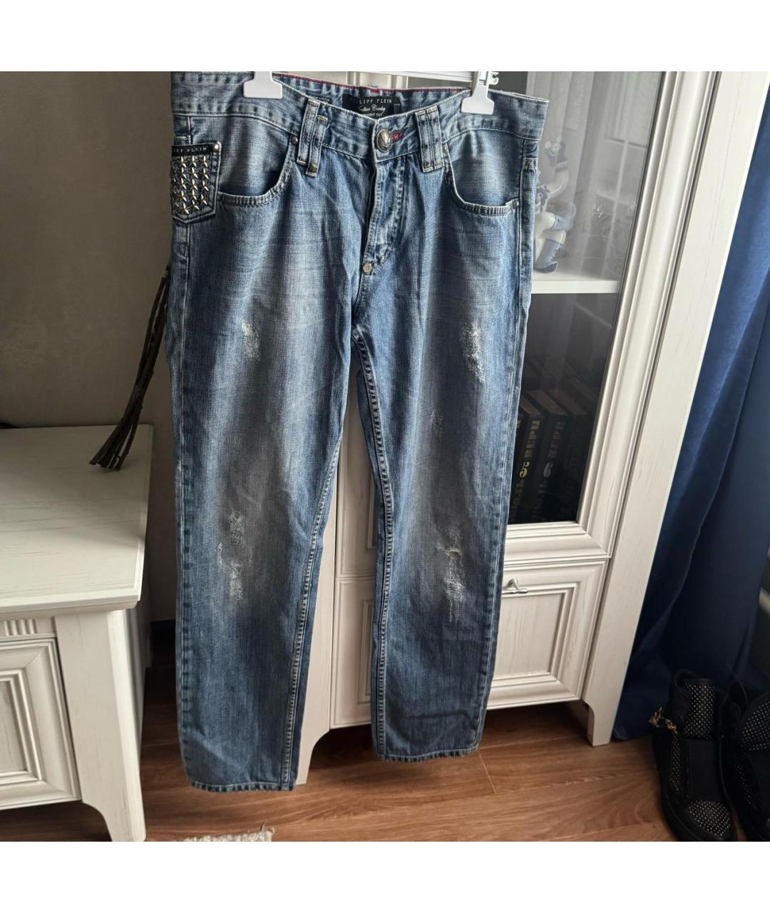 PHILIPP PLEIN Голубые хлопковые прямые джинсы, фото 6