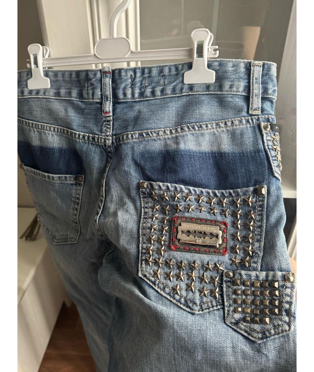 PHILIPP PLEIN Голубые хлопковые прямые джинсы, фото 2