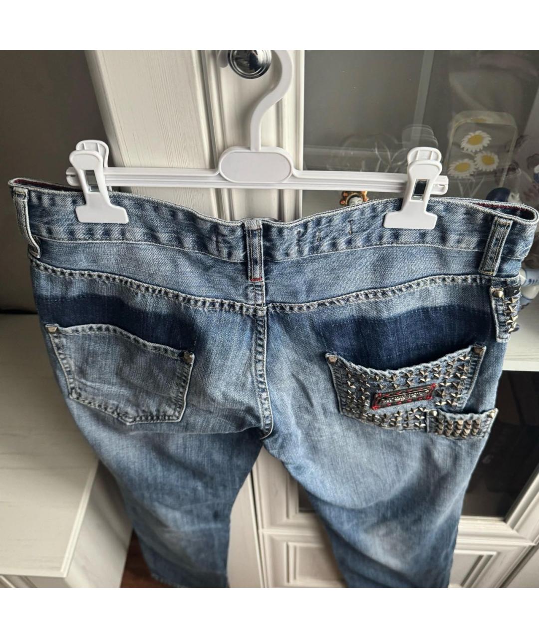 PHILIPP PLEIN Голубые хлопковые прямые джинсы, фото 4