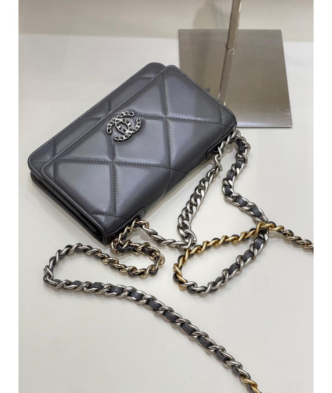 CHANEL Серая кожаная сумка через плечо, фото 9
