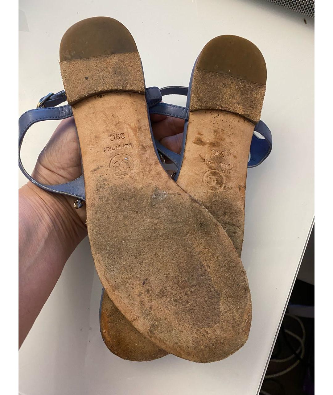 CHANEL Голубые кожаные босоножки, фото 6